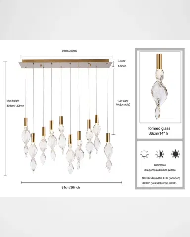 Arabela Lighting Aurora 36" 10-Light LED Linear Chandelier | Thumbnail 6