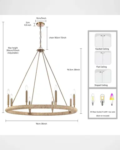 Arabela Lighting Cabana 38" 8-Light Chandelier | Thumbnail 8