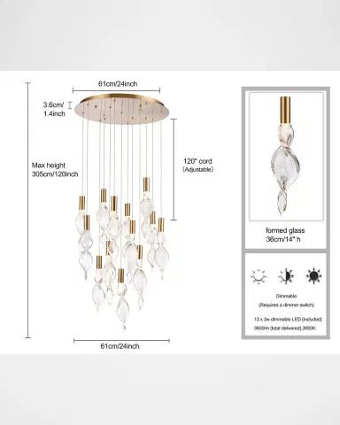 Arabela Lighting Aurora 24" 13-Light LED Chandelier | Thumbnail 6