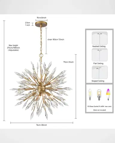 Arabela Lighting Crystal Fusion 30" 8-Light Chandelier | Thumbnail 8 Arabela Lighting Crystal Fusion 30" 8-Light Chandelier | Thumbnail 8