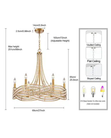 Arabela Lighting Anastasia 25" 6-Light Chandelier | Thumbnail 6 Arabela Lighting Anastasia 25" 6-Light Chandelier | Thumbnail 6