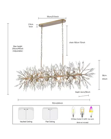 Arabela Lighting Crystal Fusion 60" 12-Light Linear Chandelier | Thumbnail 8 Arabela Lighting Crystal Fusion 60" 12-Light Linear Chandelier | Thumbnail 8