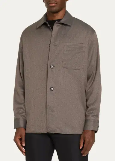 Brioni Men's Mouline Gabardine Overshirt | Thumbnail 4