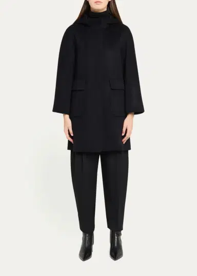 Cinzia Rocca Virgin Wool Hooded 3/4-Sleeve Coat | Thumbnail 2