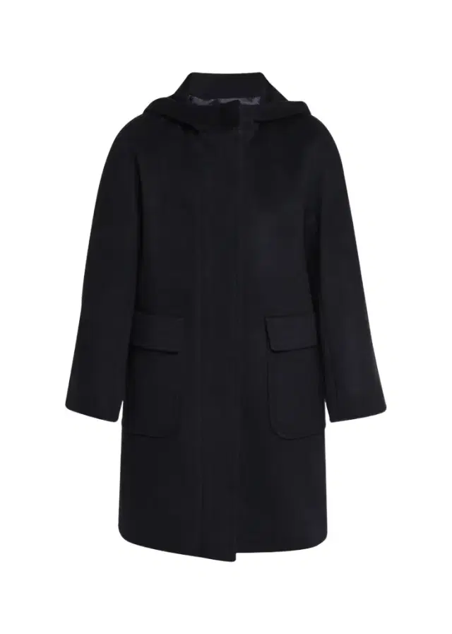 Cinzia Rocca Virgin Wool Hooded 3/4-Sleeve Coat