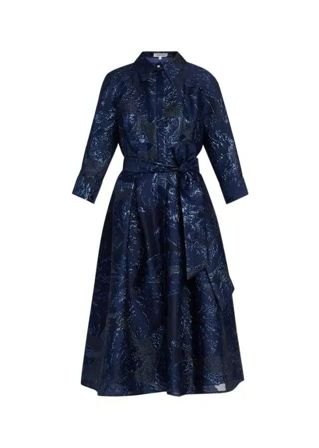 Rickie Freeman for Teri Jon Metallic Jacquard Shirtwaist Midi Dress