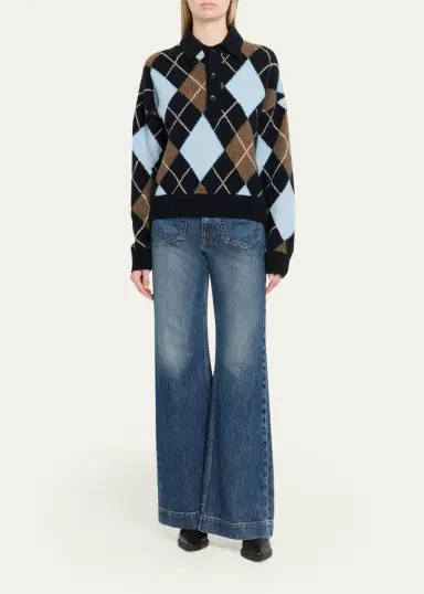A.L.C. Lennon Argyle Wool-Cashmere Polo Sweater | Thumbnail 2
