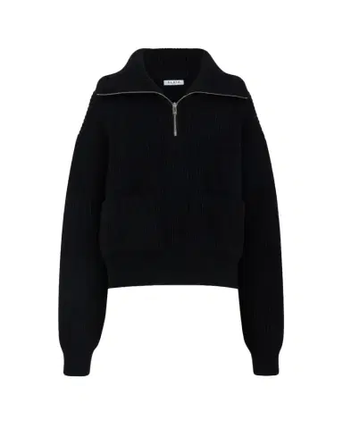 Alaïa Wool-Cashmere Rib Half-Zip Trucker Sweater | Thumbnail 1 Alaïa Wool-Cashmere Rib Half-Zip Trucker Sweater | Thumbnail 1