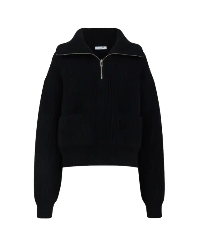 Alaïa Wool-Cashmere Rib Half-Zip Trucker Sweater