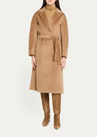 Cinzia Rocca Long Belted Notch-Collar Wool-Blend Coat | Thumbnail 2