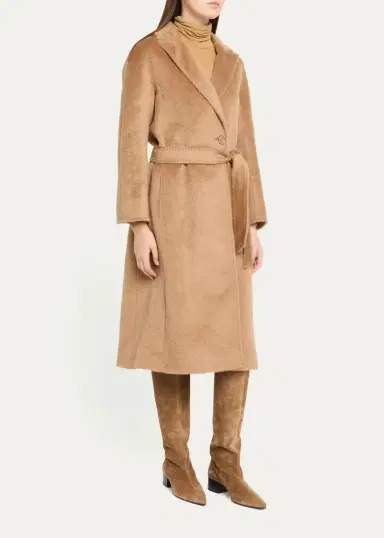Cinzia Rocca Long Belted Notch-Collar Wool-Blend Coat | Thumbnail 4