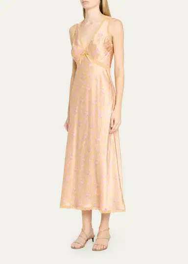LoveShackFancy Nirelle Floral Satin Midi Dress | Thumbnail 4