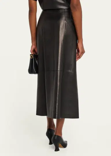 Lafayette 148 New York A-Line Leather Midi Skirt | Thumbnail 3