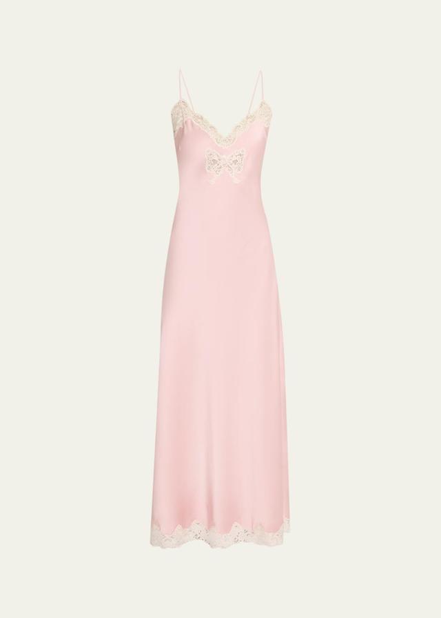 LoveShackFancy Lomira Bow Applique Satin Slip Dress