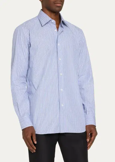 Brioni Men's Cotton Stripe Button-Front Shirt | Thumbnail 4