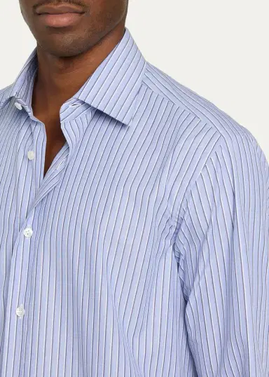 Brioni Men's Cotton Stripe Button-Front Shirt | Thumbnail 5