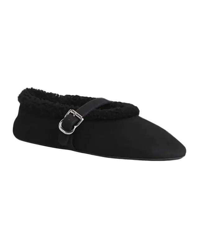 Alaïa Merino Suede Shearling Mary Jane Ballerina Flats