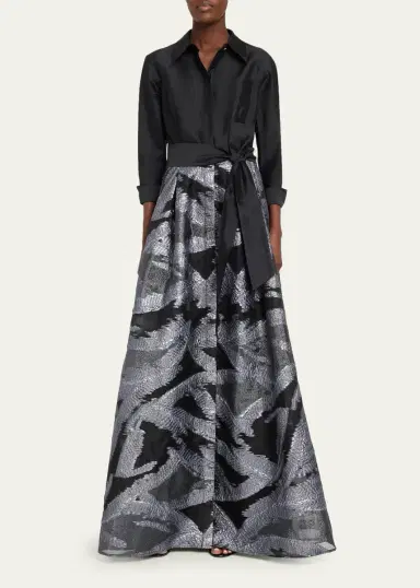 Rickie Freeman for Teri Jon Taffeta & Metallic Organza Shirtwaist Gown | Thumbnail 2