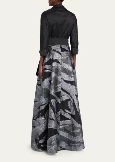 Rickie Freeman for Teri Jon Taffeta & Metallic Organza Shirtwaist Gown | Thumbnail 3