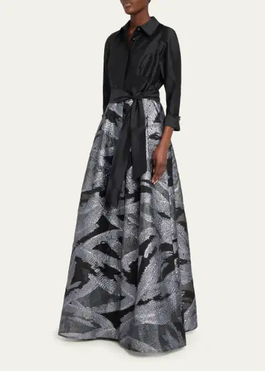 Rickie Freeman for Teri Jon Taffeta & Metallic Organza Shirtwaist Gown | Thumbnail 4