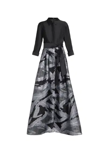 Rickie Freeman for Teri Jon Taffeta & Metallic Organza Shirtwaist Gown | Thumbnail 1