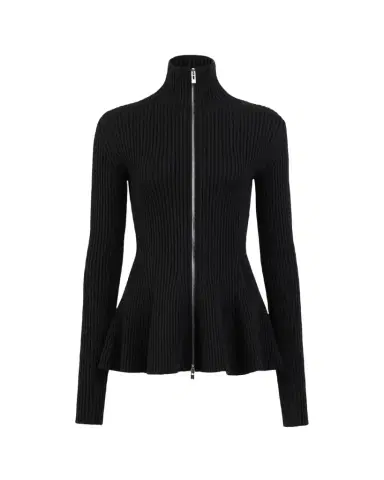Alaïa Wool-Blend Rib Peplum Zip Cardigan | Thumbnail 1 Alaïa Wool-Blend Rib Peplum Zip Cardigan | Thumbnail 1