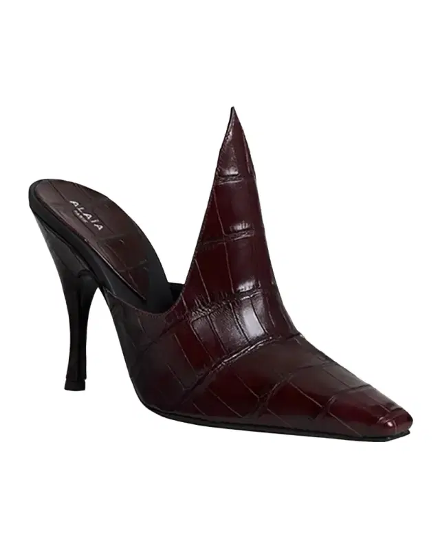 Alaïa 100mm Court Croc-Embossed Leather Mules