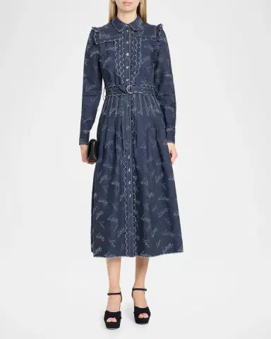 MAISON COMMON Belted Embroidered Chambray Midi Shirtdress | Thumbnail 2 MAISON COMMON Belted Embroidered Chambray Midi Shirtdress | Thumbnail 2