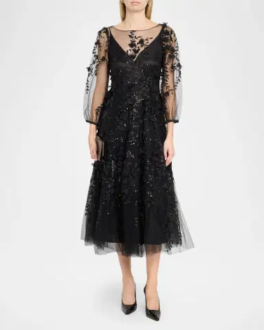 MAISON COMMON Floral Embroidered Tulle Illusion Midi Dress | Thumbnail 2 MAISON COMMON Floral Embroidered Tulle Illusion Midi Dress | Thumbnail 2