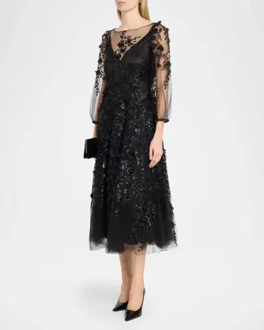 MAISON COMMON Floral Embroidered Tulle Illusion Midi Dress | Thumbnail 4 MAISON COMMON Floral Embroidered Tulle Illusion Midi Dress | Thumbnail 4