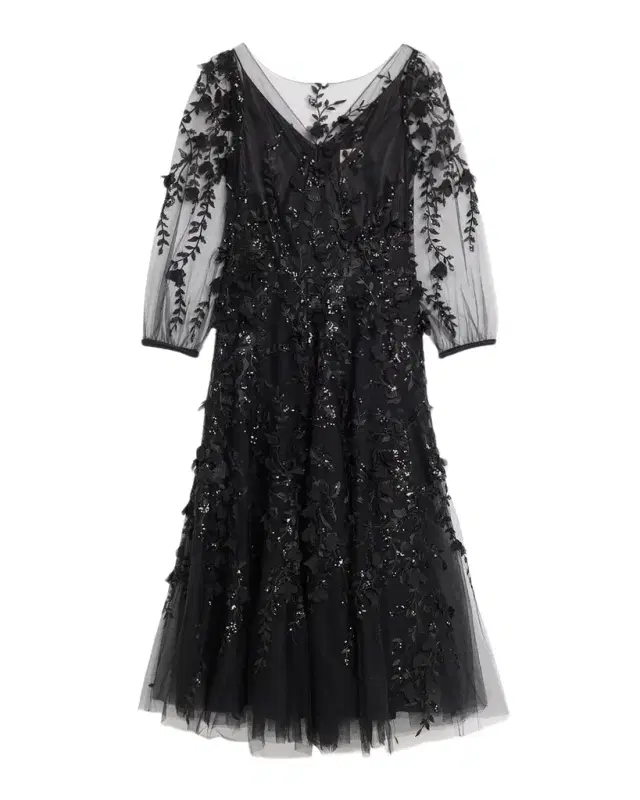 MAISON COMMON Floral Embroidered Tulle Illusion Midi Dress