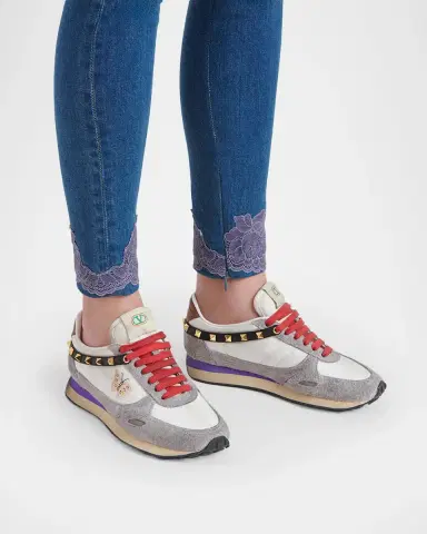 Valentino Garavani Embroidered Rockstud Low-Top Sneakers | Thumbnail 2 Valentino Garavani Embroidered Rockstud Low-Top Sneakers | Thumbnail 2