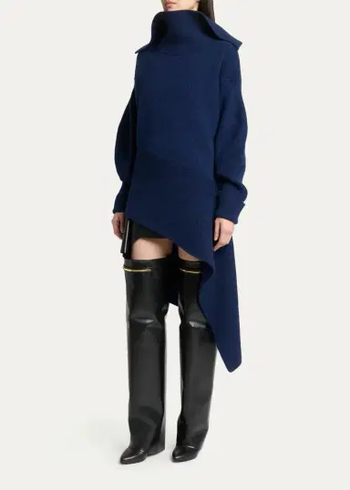 Givenchy High-Neck Slashed Wool-Cashmere Asymmetric Mini Sweater Dress | Thumbnail 4 Givenchy High-Neck Slashed Wool-Cashmere Asymmetric Mini Sweater Dress | Thumbnail 4