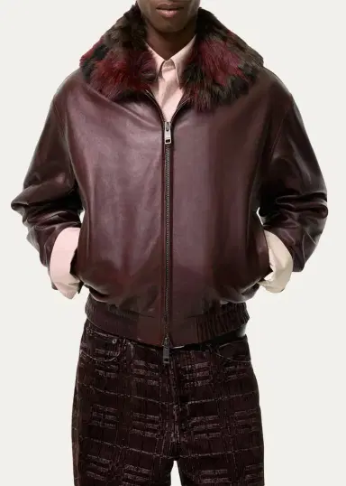 Burberry Men's Latchford Shearling-Collar Leather Jacket | Thumbnail 3 Burberry Men's Latchford Shearling-Collar Leather Jacket | Thumbnail 3