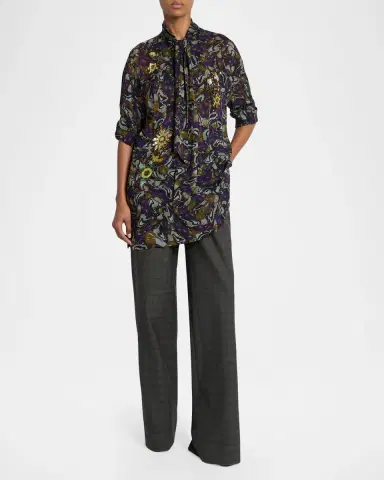 Dries Van Noten Floral Embellished Neck-Scarf Tunic Blouse | Thumbnail 2