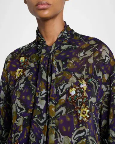 Dries Van Noten Floral Embellished Neck-Scarf Tunic Blouse | Thumbnail 5