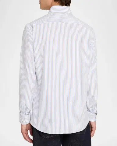 Brunello Cucinelli Men's Cotton Variegated Stripe Button-Down Shirt | Thumbnail 3