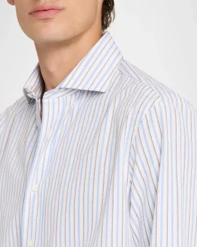 Brunello Cucinelli Men's Cotton Variegated Stripe Button-Down Shirt | Thumbnail 5
