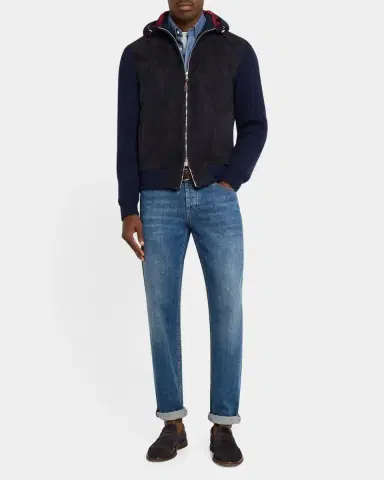 Brunello Cucinelli Men's Suede-Paneled Hooded Jacket | Thumbnail 2