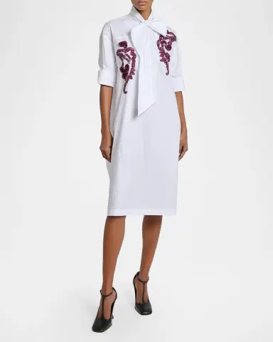 Dries Van Noten Dalma Embellished Cotton Poplin Neck-Bow Dress | Thumbnail 4