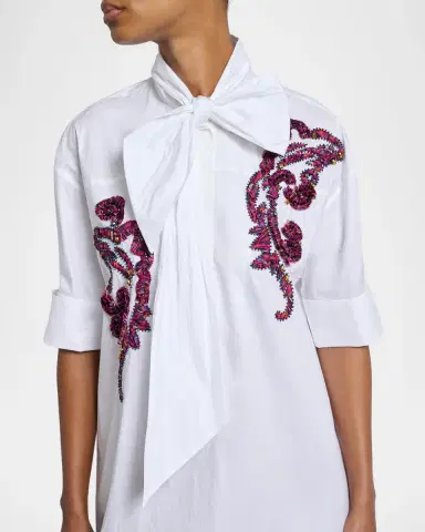 Dries Van Noten Dalma Embellished Cotton Poplin Neck-Bow Dress | Thumbnail 5