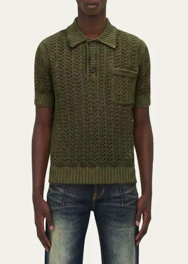 Alexander McQueen Men's Cotton Crochet Pocket Polo Shirt | Thumbnail 4