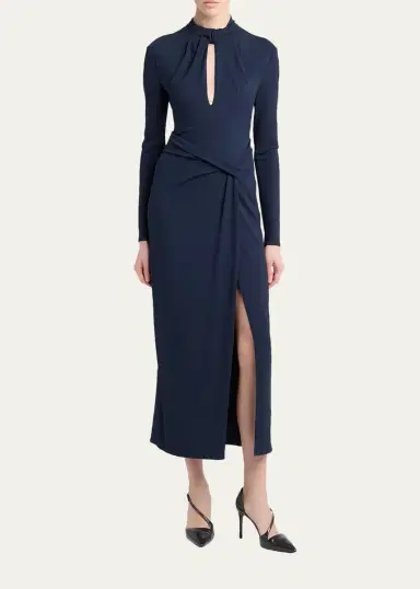 Giorgio Armani Twisted Keyhole Long-Sleeve Midi Dress | Thumbnail 2 Giorgio Armani Twisted Keyhole Long-Sleeve Midi Dress | Thumbnail 2