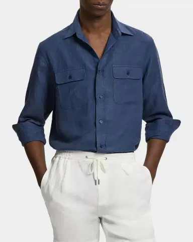 Ralph Lauren Purple Label Men's Silk-Linen Button-Front Shirt | Thumbnail 4