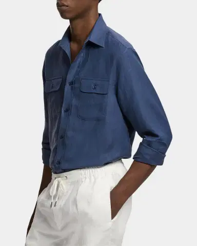 Ralph Lauren Purple Label Men's Silk-Linen Button-Front Shirt | Thumbnail 6