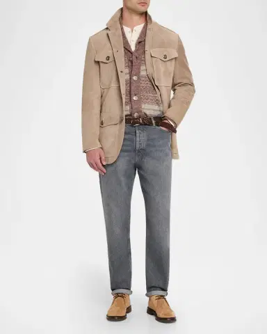 Brunello Cucinelli Men's Fair Isle-Inspired Alpaca-Blend Cardigan | Thumbnail 2