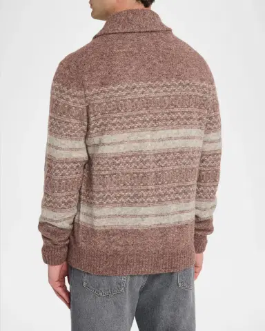 Brunello Cucinelli Men's Fair Isle-Inspired Alpaca-Blend Cardigan | Thumbnail 3