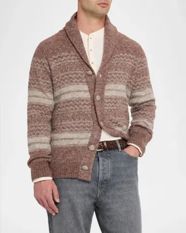 Brunello Cucinelli Men's Fair Isle-Inspired Alpaca-Blend Cardigan | Thumbnail 4