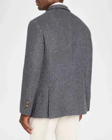 Brunello Cucinelli Men's Cashmere and Silk Diagonal Stripe Sport Coat | Thumbnail 3