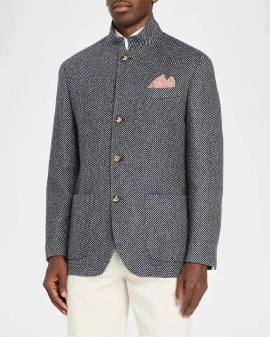 Brunello Cucinelli Men's Cashmere and Silk Diagonal Stripe Sport Coat | Thumbnail 4